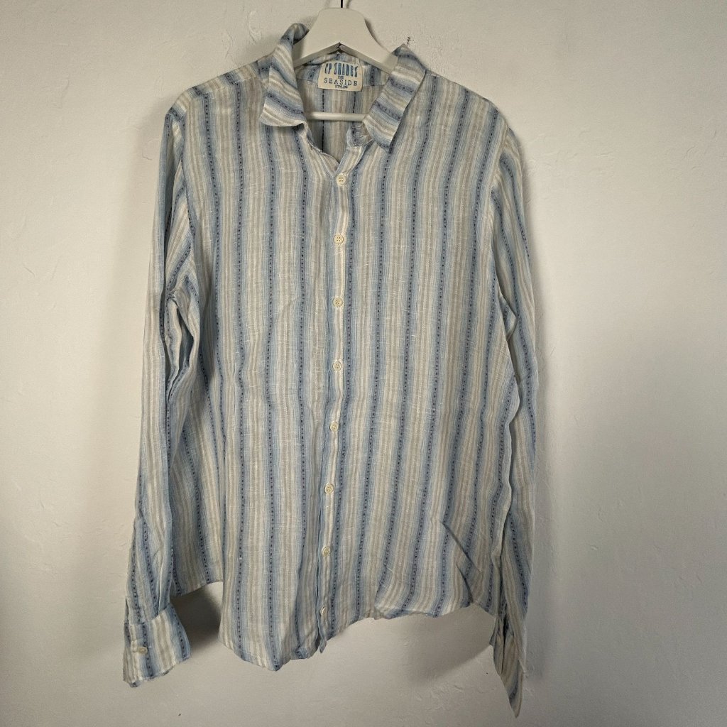 Cp Shades Womens Striped Button-Up Shirt The Seaside Style Blue Linen Large Nwot